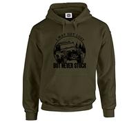 Dead Set Studio Off-Road 4X4 Men's Hoodie - Four Wheel Drive - I May Get Lost But I Never Get Stuck - Classic Car Series OLIVE GREEN SIZE S