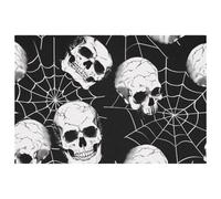 Dead Skull on Spiderweb Placemats, Set of 6 Table Mats for Dining Tables, 12×18 Inches Anti-Skid Heat Resistant Kitchen Table Place Mats