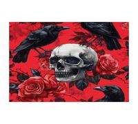 Dead Skull Raven Roses on Red Placemats, Set of 6 Table Mats for Dining Tables, 12×18 Inches Anti-Skid Heat Resistant Kitchen Table Place Mats