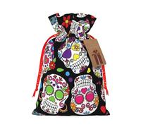 (Dead Sugar Horror Skull) Christmas Burlap Gifts Bag With Drawstring Xmas Linen Burlap Gift Candy Pouch For Wedding Party Festival Decorating M