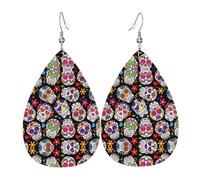 dead sugar Horror Skull Print Leather Dangle Earrings for Women â€“ Lightweight Teardrop Fashion Statement Earrings