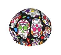dead sugar Horror Skull Print Shower Cap for Women & Men - Reusable, Double Layer, Breathable, Hair Bath Cap L
