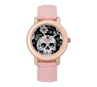 Dead Sugar Skull Women's Wrist Watch Fashion Wristwatches with Pink Strap Gifts for Women Mother Wife Birthday