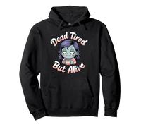 Dead Tired But Alive Bleary-Eyed Zombie Sipping Coffee Pullover Hoodie