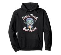 Dead Tired But Alive Bleary-Eyed Zombie Sipping Coffee Pullover Hoodie