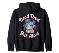 Dead Tired But Alive Bleary-Eyed Zombie Sipping Coffee Zip Hoodie