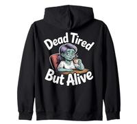 Dead Tired But Alive Bleary-Eyed Zombie Sipping Coffee Zip Hoodie