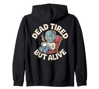 Dead Tired But Alive Bleary-Eyed Zombie Sipping Coffee Zip Hoodie