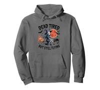 Dead Tired But Still Flying Witch Skeleton Pullover Hoodie