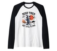 Dead Tired But Still Flying Witch Skeleton Raglan Baseball Tee