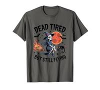 Dead Tired But Still Flying Witch Skeleton T-Shirt