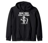 Dead Tired Still Sipping Skeleton Coffee Spooky Halloween Zip Hoodie