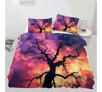 Dead Tree King Duvet Set Sunset Glow Soft Microfiber Duvet Cover Set Purple Starry Sky Bedding Double Bed Set with 2 Pillowcases, Ultra Comfortable Quilt Cover with Zipper Closure