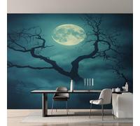 Dead Tree Photo Wallpaper, Full Moon Halloween Wallpaper Mural, 250x175cm Wall Paper for Bedroom Living Room, Non-Woven Wall Mural Room Decor EL&D64