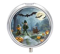 Dead Tree Pumpkin Carriage Pill Box Case with 3 Individual Compartments Compact Portable Medication Management Mini Small Pill Organizer for Vitamins Medication Fish Oil Supplements