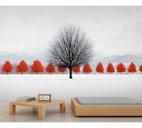 Dead Tree Wall Murals 200x200cm Mountain Forest Large Mural Red Trees Mural Wallpaper for Bedroom Natural Scenery Home Decor (Not Peel n' Stick)