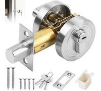 Deadbolt Door Lock with Key, Modern Round Internal Door Security Lock, 35-50mm Zinc Alloy Single Cylinder Dead Bolts Invisible Gate Locks for Bedroom, Apartment, Entrance Entrance, Passage (Silver)