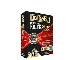 Deadfast Mouse & Rat Killer Plus - 8 & 15 Paste Sachets, 2x10g Bait Stations, 6x25g Grain Sachets (150g), 15 Bait Blocks Fast-Acting No Resistance (15 Paste Sachets)