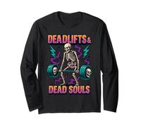 Deadlifts & Dead Souls Old School 90's Retro Skeleton Gym Long Sleeve T-Shirt