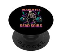 Deadlifts & Dead Souls Old School 90's Retro Skeleton Gym PopSockets Adhesive PopGrip