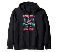 Deadlifts & Dead Souls Old School 90's Retro Skeleton Gym Zip Hoodie