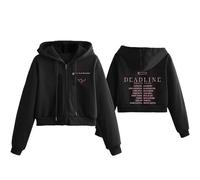 DEADLINE Cotton Hoodie 2025 World Tour READY TO JUMP Merch Zipper Sport Gift SweatShirt(A BLACK-Fleece,L)