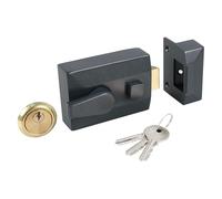 Deadlocking Nightlatch, Automatic Deadlock - Premium Solid Brass Rim Cylinder, 3 Keys, 60mm Backset, Satin Chrome External Door Lock for Front Doors 38-57mm Thick