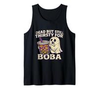 Deadly Cute Ghost Boba Drink Spooky Halloween Graphic Tank Top