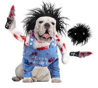 Deadly Dog Costume Halloween Costumes Adjustable Cosplay Clothes, Funny Doll Wig Pug Dog Party Christmas Costume for Small Medium Large Dogs Puppy Cat Outfit Apparel