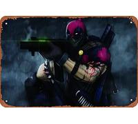 Deadpool With Big Gun Metal Tin Sign Retro Wall Decor for Home Gate Garden Bars Restaurants Cafes Office Store Pubs Club Sign Gift 12 X 8 INCH Plaque Tin Sign