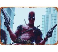 Deadpool With Two Guns Upwork Metal Tin Sign Retro Wall Decor for Home Gate Garden Bars Restaurants Cafes Office Store Pubs Club Sign Gift 12 X 8 INCH Plaque Tin Sign
