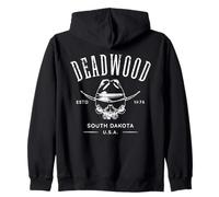Deadwood South Dakota USA Skull Distressed Design Zip Hoodie