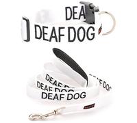 DEAF DOG (Dog Has Limited/No Hearing) White Colour Coded Dog Collar Padded Handle Lead (L-XL & 1.2m)