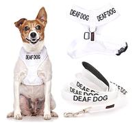 DEAF DOG (Dog Has Limited/No Hearing) White Colour Coded Non-Pull Front and Back D Ring Padded and Waterproof Vest Dog Harness S M and 1.2m or 1.8m Neoprene Padded Lead Set PREVENTS Accidents By Warning Others Of Your Dog In Advance (S & 1.2m)