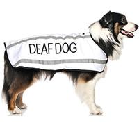 DEAF DOG (Dog Has Limited/No Hearing) White Colour Coded S M L Reflective Waterproof Fleece Lined Warm Dog Coats PREVENTS Accidents By Warning Others Of Your Dog In Advance (M-L)