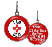 Deaf Dog Tag - Add Your Text to Back - 36 Colour Options - 2 Sizes - Medical Alert Pet ID - I Am Deaf - Custom Double-Sided Dog Tag - Durable Health Tag for Dogs