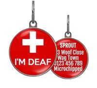 Deaf Dog Tag - I’m Deaf Medical Alert Pet ID - Add Your Info to Back - 2 Sizes - Personalised Red Emergency Tag with White Cross