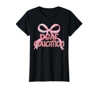 Deaf Education Aesthetic Pink Coquette Bow Y2K Print Value Graphic T-Shirt, Women, Black, M