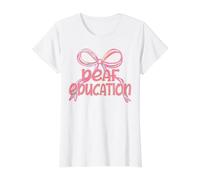 Deaf Education Aesthetic Pink Coquette Bow Y2K Print Value Graphic T-Shirt, Women, White, S