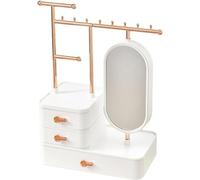 DeaGenlte Earring hanger Rack with Mini Hangers, Jewelry Towers Display Stand Box with Mirror, 3 Tier Necklace Holder Display for Earrings Watches Bracelet Rings (3 Tier)