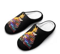 Deagon Reading Books Men's House Slippers Memory Foam Washable Cotton Slip on Home Shoes