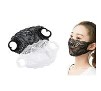 DeaHea 2 Pack Single Layer Lace Mask Sunscreen Masks Mesh Hollow Face Shield Mask Half Face Cover Travel Mask for Women and Girls(Black+White)