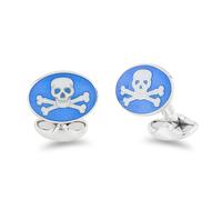 Deakin & Francis Cufflinks Sterling Silver Blue Enamel Skull And Cross Bones - Silver