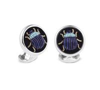 Deakin & Francis Cufflinks Sterling Silver Embroidered Light And Dark Blue Bug - Silver DKF-134