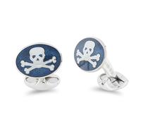 Deakin & Francis Cufflinks Sterling Silver Navy Blue Enamel Skull And Cross Bones - Silver