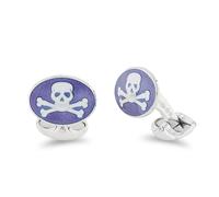 Deakin & Francis Cufflinks Sterling Silver Purple Enamel Skull And Cross Bones - Silver