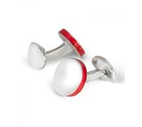 Deakin & Francis Cufflinks Sterling Silver Round Deep Red Edge - Silver