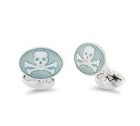 Deakin & Francis Cufflinks Sterling Silver Turquoise Enamel Skull And Cross Bones - Silver