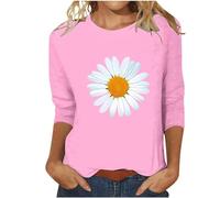Deal of The Day Ladies Plus Size T Shirts Women's Round Neck Printed Seven Sleeve Casual T Shirt Top Summer Clothes for Women Clothes Women Sale Women Clothing Clearance Pink