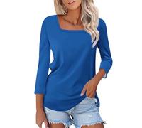 Deal of The Day Plus Size Longline Tops Women's Fashionable and Casual Solid Color Square Neck Three Quarter Sleeve Top T Coupons and Promo Codes for Discount UK Vest Tops Women Sale Blue
